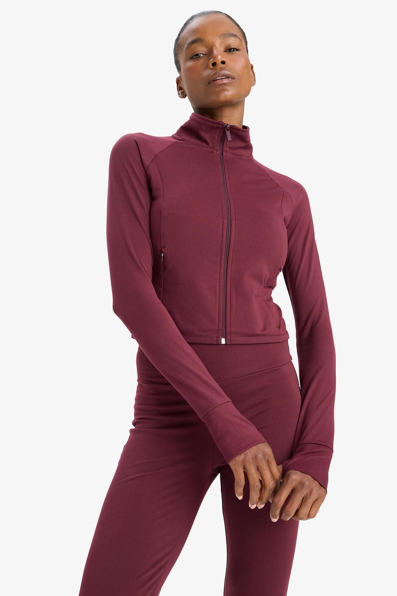 DeFacto Red Woman DeFactoFit Slim Fit High Neck Ultra Soft Sports Zip-Up Sweatshirt Casual - Image 5